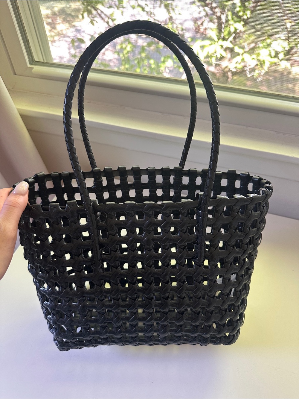 Black open weave bag